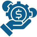 Hand holding gear with dollar symbol.