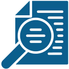 Magnifying glass over document icon.