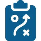 Blue clipboard with strategic play diagram.