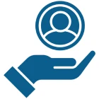 Hand holding a user profile icon.