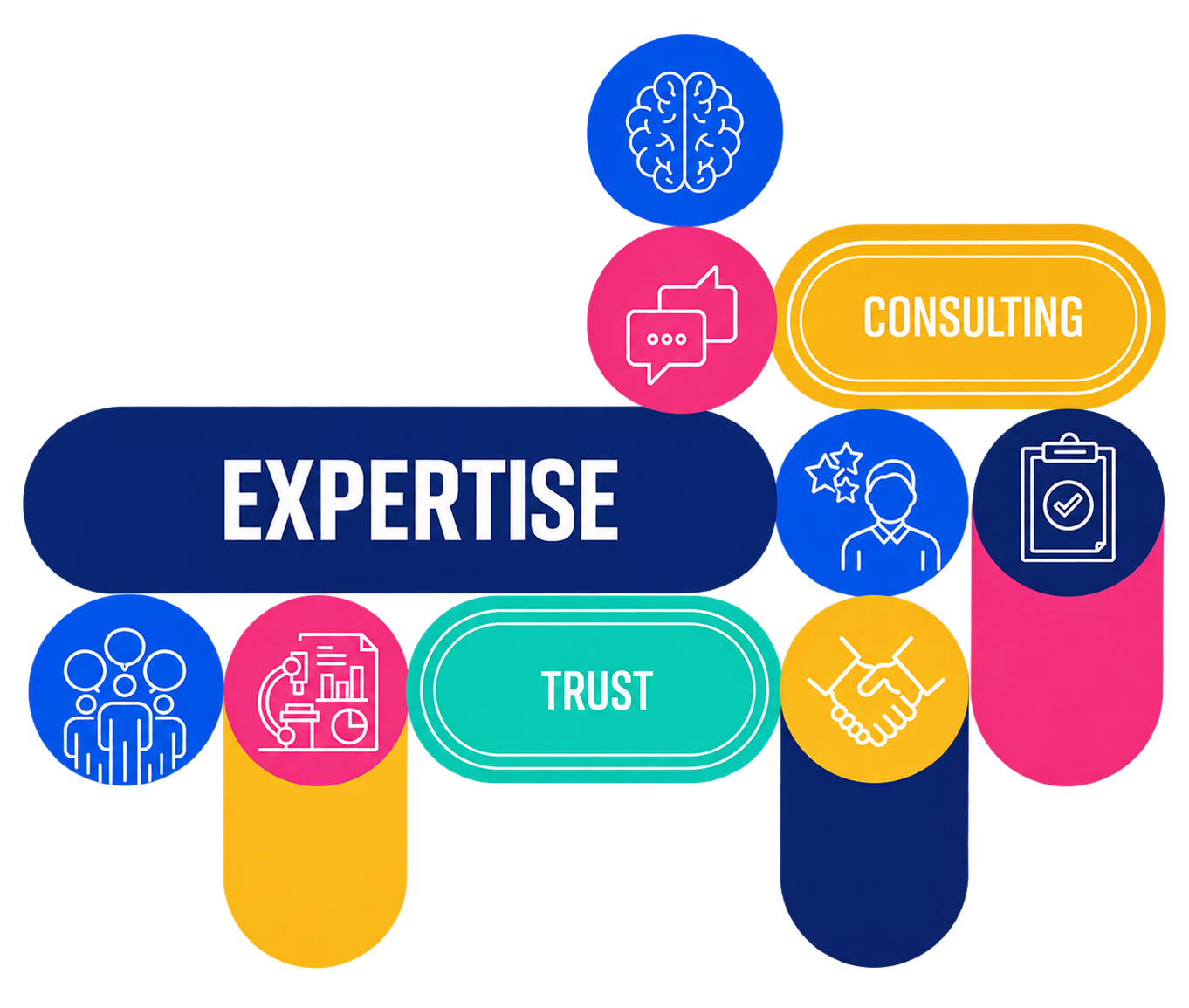 Colorful business concepts: expertise, trust, consulting
